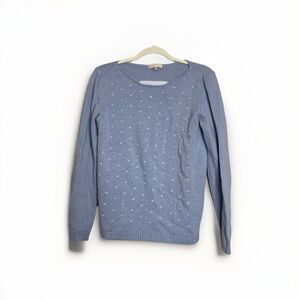 Benedetta B Merino Wool Cashmere Blend Blue Sweater Polkadot Size Large